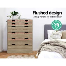 6 Drawer Oak Chest Storage Cabinet Modern Bedroom Dresser Wooden Organizer Tall Furniture Unit
