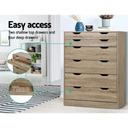 6 Drawer Oak Chest Storage Cabinet Modern Bedroom Dresser Wooden Organizer Tall Furniture Unit