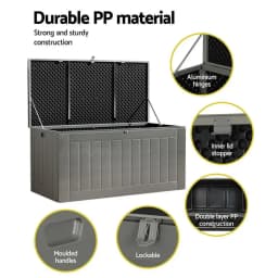 Outdoor Storage Box 830L Lockable Garden Bench Tool Shed Black Weather Resistant Patio Resin Storage Chest