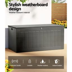 Outdoor Storage Box 830L Lockable Garden Bench Tool Shed Black Weather Resistant Patio Resin Storage Chest