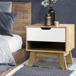 White Oak 1 Drawer Bedside Table with Open Shelf Modern Nightstand Storage Cabinet for Bedroom Living Room Small Space Furniture