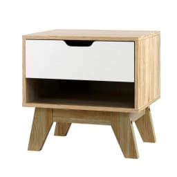 White Oak 1 Drawer Bedside Table with Open Shelf Modern Nightstand Storage Cabinet for Bedroom Living Room Small Space Furniture