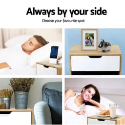 White Oak 1 Drawer Bedside Table with Open Shelf Modern Nightstand Storage Cabinet for Bedroom Living Room Small Space Furniture