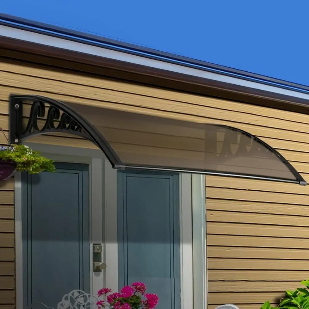 Window Door Awning 1x4m Brown Outdoor Rain Shelter Canopy Sun Shade Cover Polycarbonate Entrance Protection