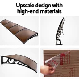 Window Door Awning 1x4m Brown Outdoor Rain Shelter Canopy Sun Shade Cover Polycarbonate Entrance Protection