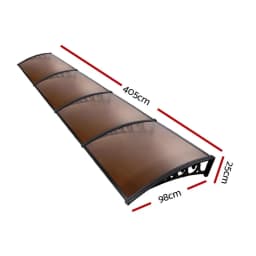 Window Door Awning 1x4m Brown Outdoor Rain Shelter Canopy Sun Shade Cover Polycarbonate Entrance Protection