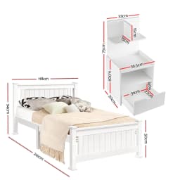 White King Single Bed Frame with Matching Bedside Table Modern Bedroom Furniture Set