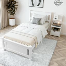 White King Single Bed Frame with Matching Bedside Table Modern Bedroom Furniture Set