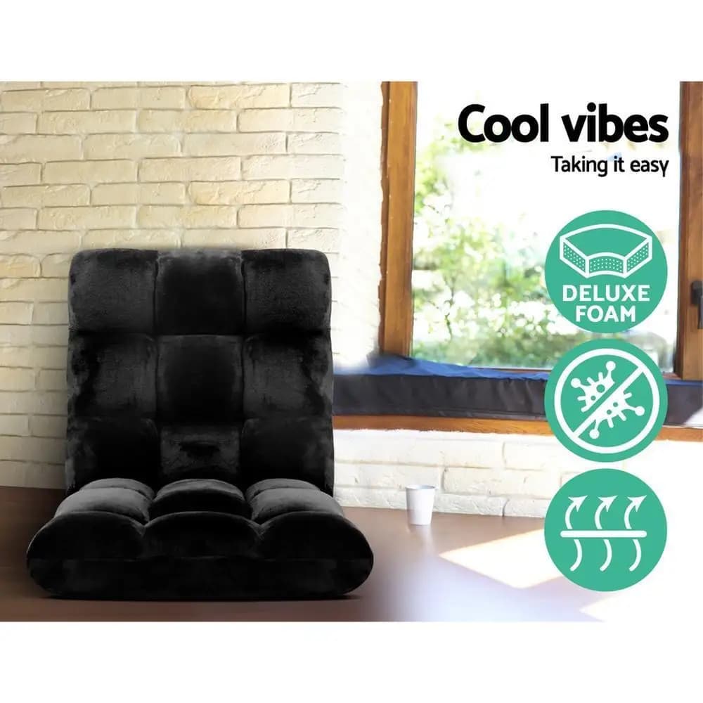 2X Lounge Sofa Bed Flannel Fabric Black Convertible Sleeper Sofa Upholstered Compact Modern Folding Guest Bed Living Room Furniture