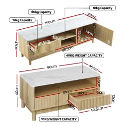 Pine TV Unit and Coffee Table Set with Storage Drawers Modern Living Room Furniture Organizer Console Table Set