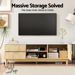 Pine TV Unit and Coffee Table Set with Storage Drawers Modern Living Room Furniture Organizer Console Table Set