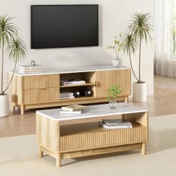 Pine TV Unit and Coffee Table Set with Storage Drawers Modern Living Room Furniture Organizer Console Table Set