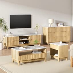 Pine TV Unit and Coffee Table Set with Storage Drawers Modern Living Room Furniture Organizer Console Table Set