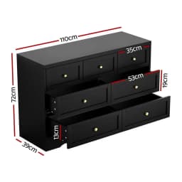 7 Drawer Dresser Storage Cabinet Bedroom Living Room Clothes Organizer Black