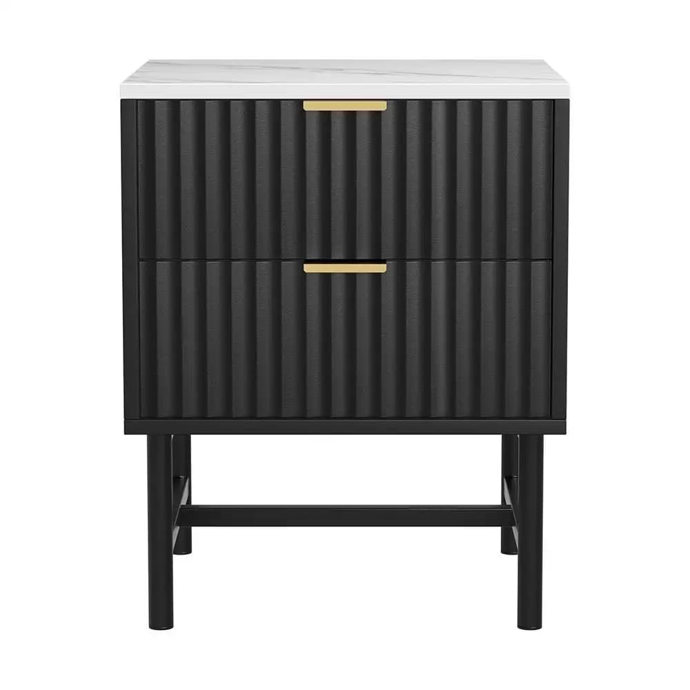 Modern Black Bedside Table with 2 Drawers Compact Nightstand for Bedroom Storage End Table for Small Spaces