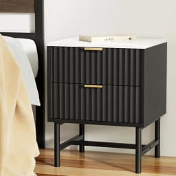 Modern Black Bedside Table with 2 Drawers Compact Nightstand for Bedroom Storage End Table for Small Spaces