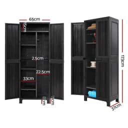 Outdoor Storage Cabinet 173cm Lockable Cupboard Shed Garage Adjustable Black