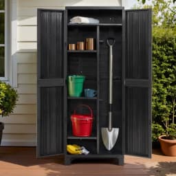 Outdoor Storage Cabinet 173cm Lockable Cupboard Shed Garage Adjustable Black