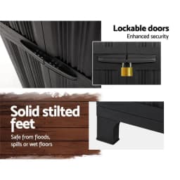 Outdoor Storage Cabinet 173cm Lockable Cupboard Shed Garage Adjustable Black