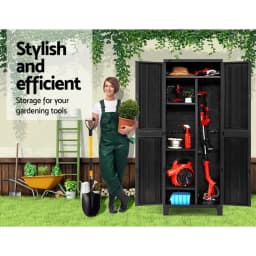 Outdoor Storage Cabinet 173cm Lockable Cupboard Shed Garage Adjustable Black