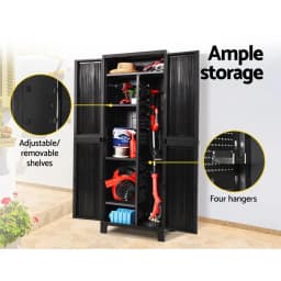 Outdoor Storage Cabinet 173cm Lockable Cupboard Shed Garage Adjustable Black