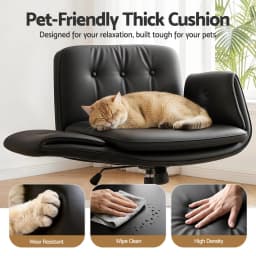 Cross Legged Office Chair with Wheels Adjustable Armrests Ergonomic PU Leather Swivel Vanity Chair for home Bedroom Computer Black