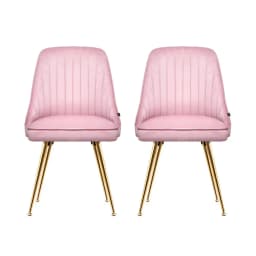Pink Velvet Channel Tufted Dining Chairs Set of 2 Modern Upholstered Accent Chairs for Kitchen and Dining Room