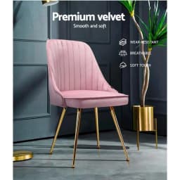 Pink Velvet Channel Tufted Dining Chairs Set of 2 Modern Upholstered Accent Chairs for Kitchen and Dining Room