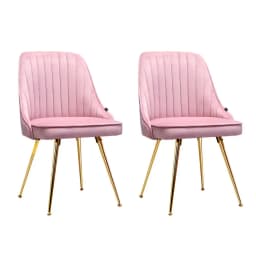 Pink Velvet Channel Tufted Dining Chairs Set of 2 Modern Upholstered Accent Chairs for Kitchen and Dining Room