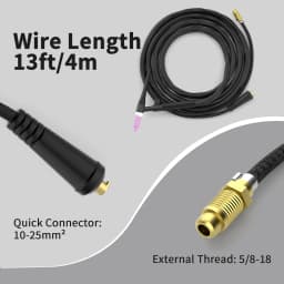 HITBOX WP17V TIG Welding Torch 4M Long Cable TIG Welder Gun with 10-25mm² Quick Connector Durable Welding Torch for Various Soldering Welding Equipment for HITBOX ARC200D,HBM200,MIG250DP