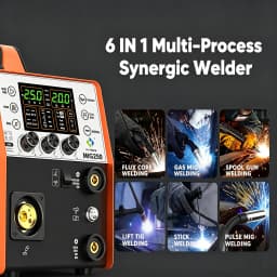 HITBOX MIG250 6 in1 MIG Welder MMA Gas/Gasless Aluminum Welding Machine 220V Synergic Single Pulse MIG Lift TIG Spot 2T/4T Function