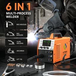 HITBOX MIG250 6 in1 MIG Welder MMA Gas/Gasless Aluminum Welding Machine 220V Synergic Single Pulse MIG Lift TIG Spot 2T/4T Function