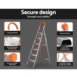 6 Step Folding Aluminum Multi Purpose Ladder Non Slip Platform Lightweight Portable Household Access Ladder