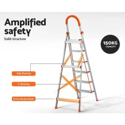 6 Step Folding Aluminum Multi Purpose Ladder Non Slip Platform Lightweight Portable Household Access Ladder