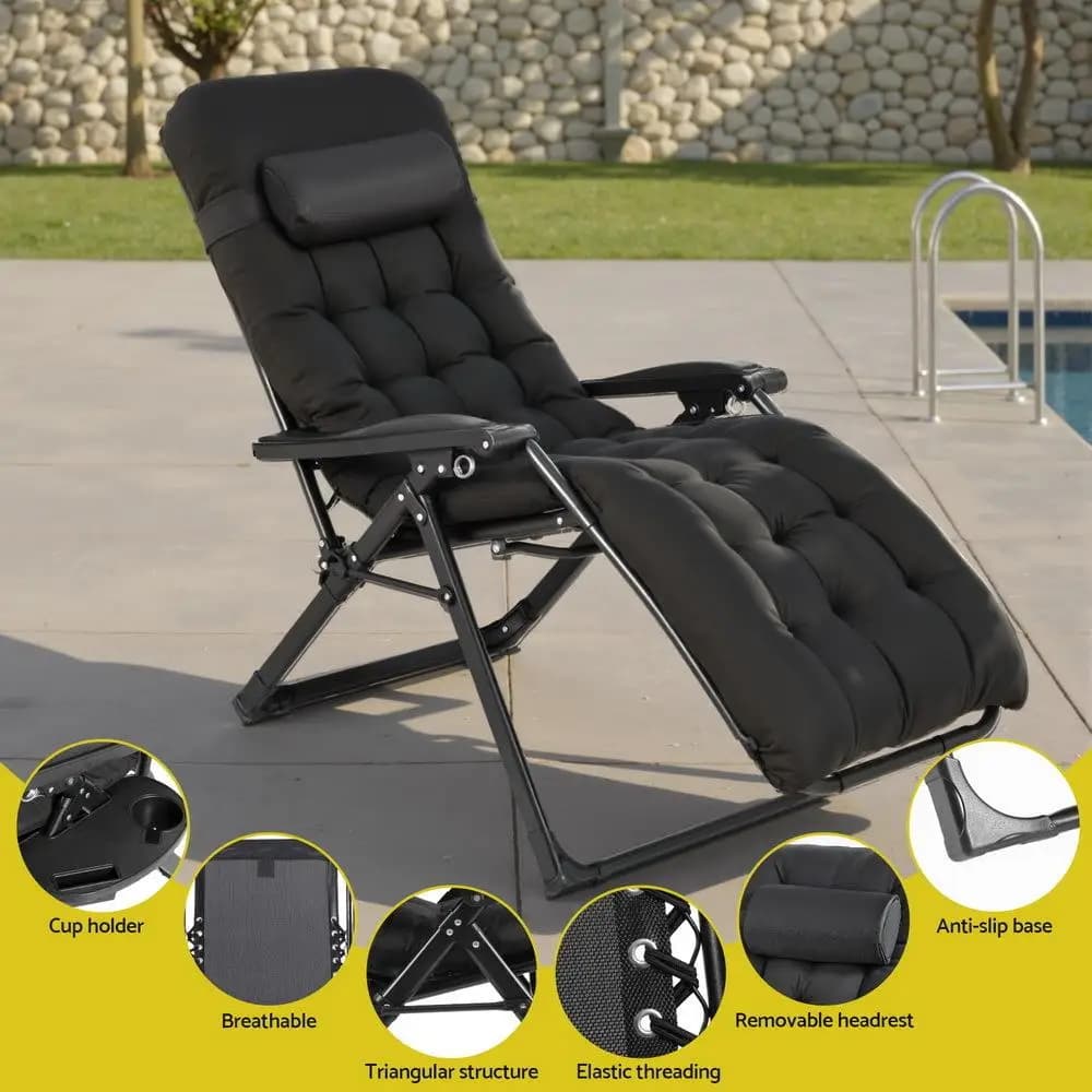Sun Lounge Folding Zero Gravity Chair Outdoor Patio Recliner Adjustable Portable Camping Lounger