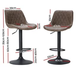 Set of 4 Adjustable Gas Lift Vintage Brown Leather Bar Stools for Kitchen Island Pub Counter High Back Swivel Chairs