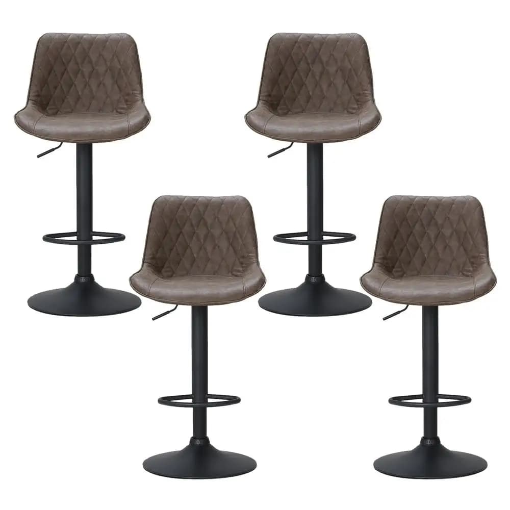 Set of 4 Adjustable Gas Lift Vintage Brown Leather Bar Stools for Kitchen Island Pub Counter High Back Swivel Chairs