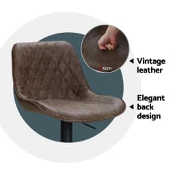 Set of 4 Adjustable Gas Lift Vintage Brown Leather Bar Stools for Kitchen Island Pub Counter High Back Swivel Chairs