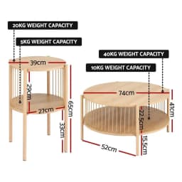 2 Tier Round Wooden Coffee Table Modern Side Table for Living Room Balcony Tea Table Storage Shelf Home Furniture