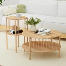 2 Tier Round Wooden Coffee Table Modern Side Table for Living Room Balcony Tea Table Storage Shelf Home Furniture