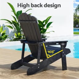 Black HDPE Adirondack Outdoor Beach Chair Patio Garden Sun Lounge Furniture
