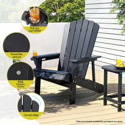Black HDPE Adirondack Outdoor Beach Chair Patio Garden Sun Lounge Furniture