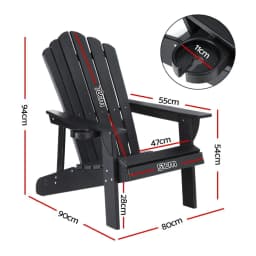 Black HDPE Adirondack Outdoor Beach Chair Patio Garden Sun Lounge Furniture