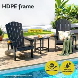 Black HDPE Adirondack Outdoor Beach Chair Patio Garden Sun Lounge Furniture