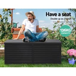 390L Lockable Outdoor Storage Box Garden Bench Shed Tool Toy Container All Black