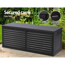 390L Lockable Outdoor Storage Box Garden Bench Shed Tool Toy Container All Black