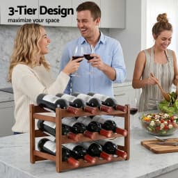 Bamboo 3 Tier Wine Rack Display Storage Organizer 12 Bottle Walnut Finish