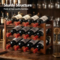 Bamboo 3 Tier Wine Rack Display Storage Organizer 12 Bottle Walnut Finish