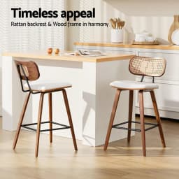 4 Piece Kitchen Counter Bar Stools Rattan Chairs with PU Leather Padded Seat High Back Modern Dining Bar Chairs