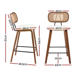 4 Piece Kitchen Counter Bar Stools Rattan Chairs with PU Leather Padded Seat High Back Modern Dining Bar Chairs